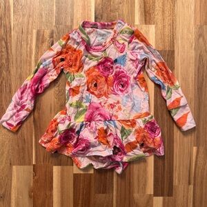 Gigi and Max Floral Bamboo Ruffle‎ Romper Pink Orange Long Sleeve 3M